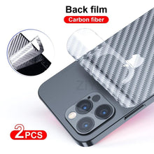 将图片加载到图库查看器，2Pcs Carbon Fiber Matte Back Film For iPhone 14 13 12 Mini 11 Pro XR X XS Max 7 8 Plus SE3 Transparent Scratch Resistant Sticker Slim Fit Clear Transparent 3D Carbon Fiber Back Skin Rear Screen Guard Protector Sticker
