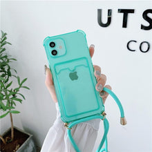 Load image into Gallery viewer, Transparent Wallet Case for iPhone 13 12 11 Pro Xs Max Shockproof Card Crossbody Lanyard Rope Strap Cover Transparent Soft Case Necklace Phone Cover Colorful Case &amp; Adjustable Strap
