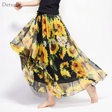 Load image into Gallery viewer, New Fashion 2023 Women's BOHO Elegant Florals Print Chiffon Long Skirt Ladies Slim High-Waist Elastic Waist Pleated Skirts SK15
