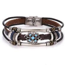 Load image into Gallery viewer, Vintage Black Bead Bracelets For Men Fashion Hollow Triangle Leather Bracelet &amp; Bangles Multilayer Wide Wrap Jewelry For Men and Women
