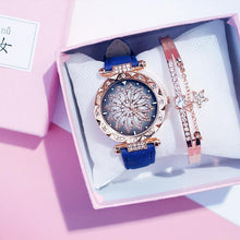 将图片加载到图库查看器，Women Elegant Popular Watch Set Starry Sky Ladies Bracelet Watch Casual Leather Sports Quartz Wristwatch For Women and Girls
