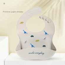 将图片加载到图库查看器，Cute Cartoon Print Baby Bibs Waterproof Soft Silicone Baby Feeding Stuff Dinosaur Pattern Bib For Kids
