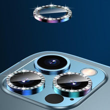 Load image into Gallery viewer, 2023 New Diamond Bling Metal Ring Glass Protective Cap For iPhone 14 13 12 11 Pro Max Mini Camera Lens Circle Protector Paste Tempered Glass Camera Cover Camera Lens Protector
