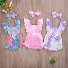 Load image into Gallery viewer, Luxury Modern New Printed Colorful Toddler Girls Rompers With Headband Ruffles Short Sleeve Printed Backless Jumpsuits
