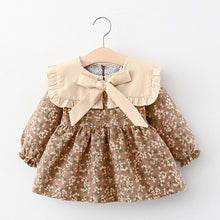 将图片加载到图库查看器，Modern Retro Girl Dress  For Winter Newborn Infant Dress Fashion Cute Cotton Floral Bow baby Party Dress
