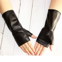 将图片加载到图库查看器，Long Sheepskin Half Finger Gloves Women's Leather Car Driving Men's Outdoor Motorcycle Riding Fingerless Sun Protection
