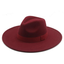 Load image into Gallery viewer, Fashionable Fedora Hats Women Wide Brim Dress Caps  Women's Fedora Hats Elegant Wide Brim Fedora Hat  Wedding Men Hat Warm Retro Style Belt 56-58cm
