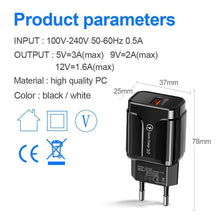 Load image into Gallery viewer, Portable 5V 3A Universal Charger  USB Phone Chargers Quick Charge 3.0 Fast Charging
