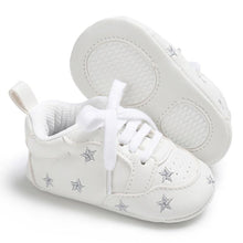 Load image into Gallery viewer, Newborn Shoes Star First Walkers Kids Toddlers Lace Up PU Leather Soft Soles Sneakers 0-18 Months
