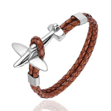将图片加载到图库查看器，Stainless Steel Gold Aviation Airplane Anchor Bracelets For Men and Women In Retro Leather Bracelet Air Force Style Homme Jewelry Style
