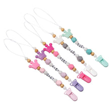 Load image into Gallery viewer, Handmade Shiny Pacifier Clip Chain Infant Nipple Holder Wooden Beaded Crystal Nipple Leash Strap Metal Pacifier Clips For Baby
