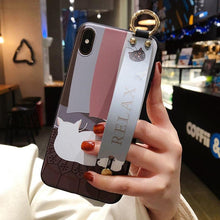 Load image into Gallery viewer, Cartoon Cute Cat Wrist Strap Soft Phone Case For Iphone 13 11 12 14 Pro Max X Xr Xs Max Se 2020 7 8 Plus 14plus Holder Cover Thanksgiving Cute Cats Silicone Case For Iphone
