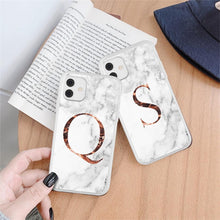 Load image into Gallery viewer, White A-Z Marble Texture Phone Cover For Iphone 12 Mini Soft Silicone Back Case Solid Name Phone Case Luxury Screen Camera Protection Shockproof Soft Cover
