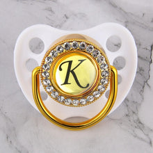 Load image into Gallery viewer, Luxury Glam Crystal White Bling Pacifier 26 Initial Letters Available Handmade Rhinestones Baby Pacifier For Baby
