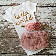 Load image into Gallery viewer, Modern New Baby Girls Outfits for 1st First Birthday Party Romper and Headband 3Pcs Suit For Girls
