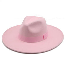 Load image into Gallery viewer, Fashionable Fedora Hats Women Wide Brim Dress Caps  Women's Fedora Hats Elegant Wide Brim Fedora Hat  Wedding Men Hat Warm Retro Style Belt 56-58cm
