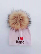 将图片加载到图库查看器，Newborn Cotton Hats Baby Pom Pom Childre Infant Hats For BabY Boys and Girls Wth Printed "I love mama " and " Design
