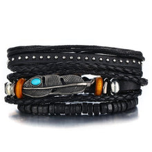 将图片加载到图库查看器，BOHO Tibet Stone Feather Multilayer Leather Bracelet Eye Fish Charms Beads Bracelets For Men Vintage Punk Wrap Wristband Cool Jewelry
