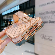 Load image into Gallery viewer, Luxury Blue Pink Gold Color Plating Soft Case Cell Phone Case For iPhone 11 12 13 Pro Max XS Max XR X 8 7 Plus Luxury Wrist Strap Plating Frame Geometric Soft Covers Bumper Iphone Case
