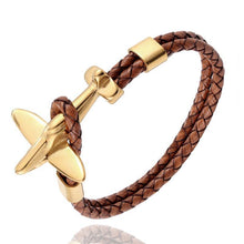 将图片加载到图库查看器，Stainless Steel Gold Aviation Airplane Anchor Bracelets For Men and Women In Retro Leather Bracelet Air Force Style Homme Jewelry Style
