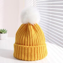 将图片加载到图库查看器，Winter Warm Baby Hat Fur Pompom Knitted Baby Hat Cap Infant Toddler Kids Hat Beanie In Modern Designer Style
