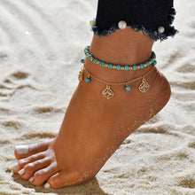 Load image into Gallery viewer, Gold Metal Shell Coconut Tree Female Anklets Barefoot Sandals Foot Summer Double Layers  Foot  Bracelets Leg Jewelry
