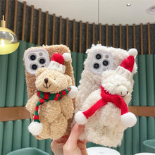 Load image into Gallery viewer, Cute Fluffy Santa 3D Teddy Bear Plush Christmas Case For Iphone 13 12 11 Pro Xs Max X Xr 7 8 Plus Se3 Shockproof Soft Cover  Super Soft Winter Warm Funny Rabbit Ears Faux Fur Plush Fluffy Cover
