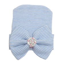 将图片加载到图库查看器，Modern Luxury Baby Girl Cotton Knit Striped Baby Caps With Big Bow For Baby Girls In Elegant Style
