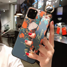Load image into Gallery viewer, Rose Flowers Wrist Strap Phone Cases For iPhone 13 12 11 14 pro MAX X XR XS MAX 7 8 Plus Cover  Hand Band Cases Soft Full Protection Slim Colorful Protective Phone Case For iPhone
