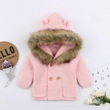 Load image into Gallery viewer, Modern Luxury Winter Warm Newborn Baby Boy Girl Knit Hooded Coat Fur Collar Jacket Clothes FOr Boys and Girls
