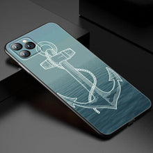 将图片加载到图库查看器，Anchor Boat Ship Wheel Phone Case For iPhone 13 12 Mini 11 Pro XS Max XR X 8 7 6S 6 Plus 5S 5 SE 2020 Black Cover Custom Anchor Hard Back Cover Case
