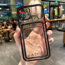 将图片加载到图库查看器，Ultra-light Transparent Photo Card Pocket Wallet Case For iPhone 13 11 12 14 Pro Max XS XR X 8 7 6S Plus Plating Cute Bear Rabbit Soft Phone Cover Cute Case with Card Holder Soft Cover
