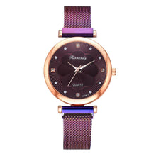 将图片加载到图库查看器，Fashion Set Women Watches Luxury Magnet Buckle Flower Rhinestone Watch Ladies Quartz Wrist Watch  WIth Bracelet In Set For Women and Girls
