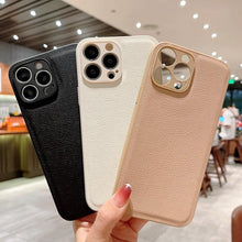 将图片加载到图库查看器，Trendy Slim Leather Case with Full Protection Luxury Leather Textured Case for iPhone 11 12 13 Soft Shockproof Cover Leather Case Compatible with iPhone 12 13 Pro Max Elegant Phone Case
