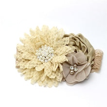 将图片加载到图库查看器，Luxury Modern Handmade Flower Headband Newborn Infant Pearl Flowers With Lace wide Headbands Bebes Hair Accessories Bow
