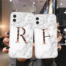Load image into Gallery viewer, White A-Z Marble Texture Phone Cover For Iphone 12 Mini Soft Silicone Back Case Solid Name Phone Case Luxury Screen Camera Protection Shockproof Soft Cover

