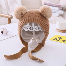 Load image into Gallery viewer, Handmade Modern Trend Winter  Christmas Knitted Baby Hat Cute Double Pompom Infant Baby Boy Girl Cap Ear Protection Hats Kids Children Cap
