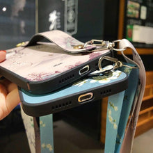 Load image into Gallery viewer, Ultra Luxury Case Cute Flower Design with Ring Kickstand Soft Crossbody Phone Cover for iPhone 13 14 Pro Max Case Fashion Crossbody Shoulder Strap Flower Leaf Phone Holder Cover for iPhone 12 11 X XR XS 7 8 Plus
