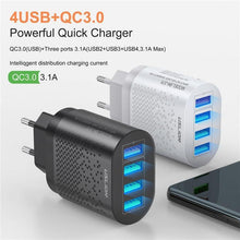 将图片加载到图库查看器，Portable USB Charger 3A Quick Charge 3.0 Mobile Phone Charger 4 Port 48W Fast Wall Chargers
