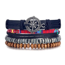 Load image into Gallery viewer, Vintage Black Bead Bracelets For Men Fashion Hollow Triangle Leather Bracelet &amp; Bangles Multilayer Wide Wrap Jewelry For Men and Women
