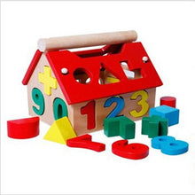 将图片加载到图库查看器，Children's Colour Wooden House With Shape Children Early Educational Model Assembling Blocks Develop Intelligence Game Toy
