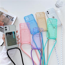 Load image into Gallery viewer, Transparent Wallet Case for iPhone 13 12 11 Pro Xs Max Shockproof Card Crossbody Lanyard Rope Strap Cover Transparent Soft Case Necklace Phone Cover Colorful Case &amp; Adjustable Strap
