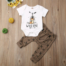 Load image into Gallery viewer, Summer Newborn Baby Clothes Cartoon Print Short Sleeve Romper Tops Long Pants Outfits
