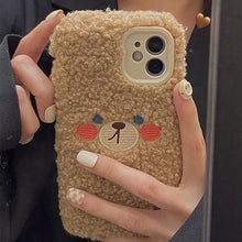 Load image into Gallery viewer, Cute Furry Fluffy Brown Bear Phone Case For iPhone 11 12 13 Pro Max 6 7 8 Plus X XS Max XR SE 2020  Winter Plush Warm Soft Cover  Autumn and Winter Shockproof Full Case Cover
