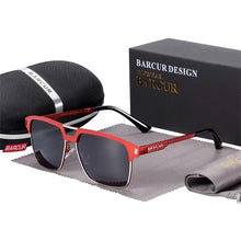 Load image into Gallery viewer, BARCUR Polarized Men’s Sunglasses – Fashionable Square Stainless Steel Frame UV400 Protection Anti-Reflective Outdoor Sports &amp; Driving Eyewear – Original Design Casual Style with Premium Polycarbonate Lenses
