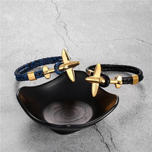将图片加载到图库查看器，Stainless Steel Gold Aviation Airplane Anchor Bracelets For Men and Women In Retro Leather Bracelet Air Force Style Homme Jewelry Style
