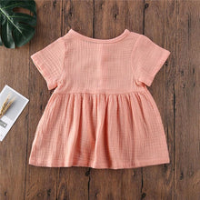 Load image into Gallery viewer, Kids Summer Cotton Linen Dress with Plain Short sleeve  Party A-line dress For Small Girls 1-3 Years
