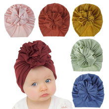 Load image into Gallery viewer, Handmade Pleated Flower Babies' Knitted Cotton Cloth Turban For Baby Girls In Elegant Style
