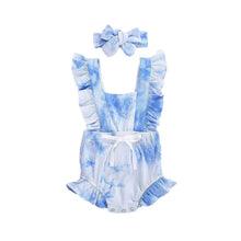Load image into Gallery viewer, Luxury Modern New Printed Colorful Toddler Girls Rompers With Headband Ruffles Short Sleeve Printed Backless Jumpsuits
