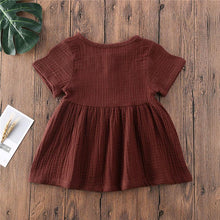 Load image into Gallery viewer, Kids Summer Cotton Linen Dress with Plain Short sleeve  Party A-line dress For Small Girls 1-3 Years
